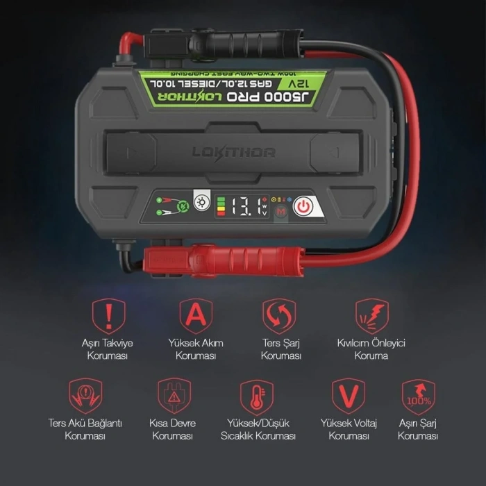Lokithor J5000PRO 12V 5000Amp LiFePO4 Akıllı Akü Takviye + Powerbank + Led Lamba