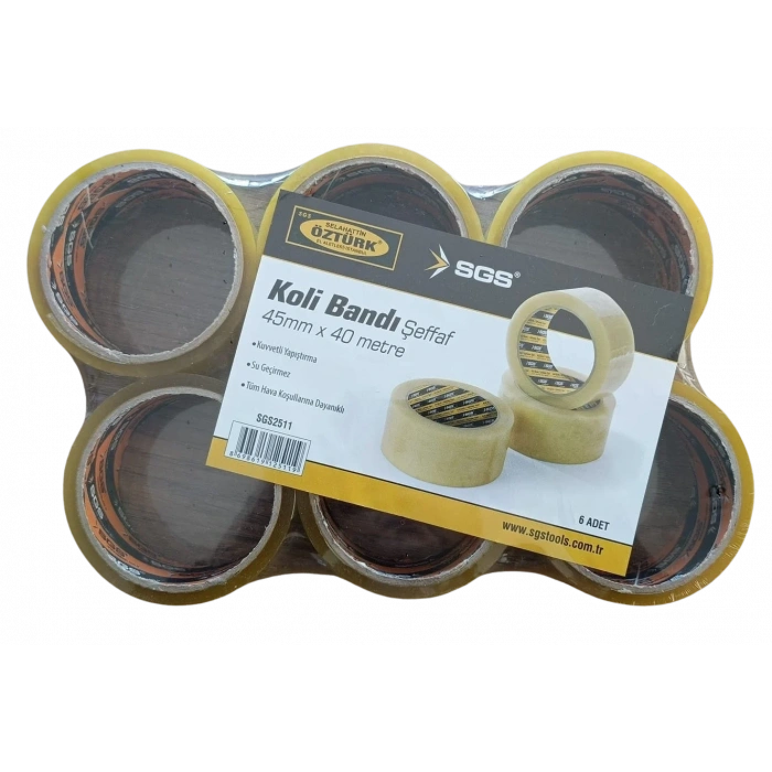 SGS KOLİ BANDI ŞEFFAF 45MM*40MT AKRİLİK 6 ADET