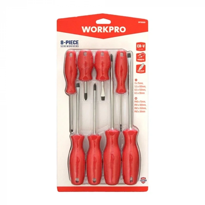 WORKPRO WP200502 8 Parça CR-V Manyetik Profesyonel Tornavida Seti