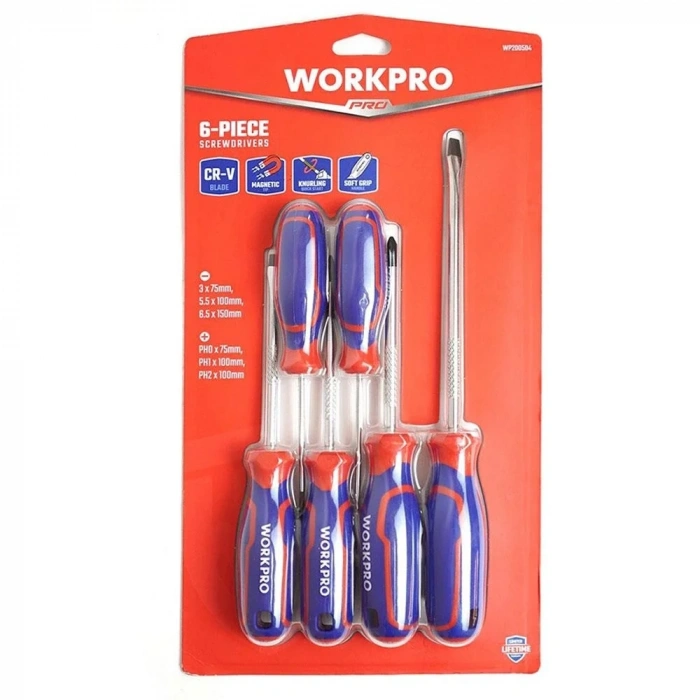 WORKPRO WP200504 6 Parça Profesyonel CR-V Manyetik Tornavida Seti
