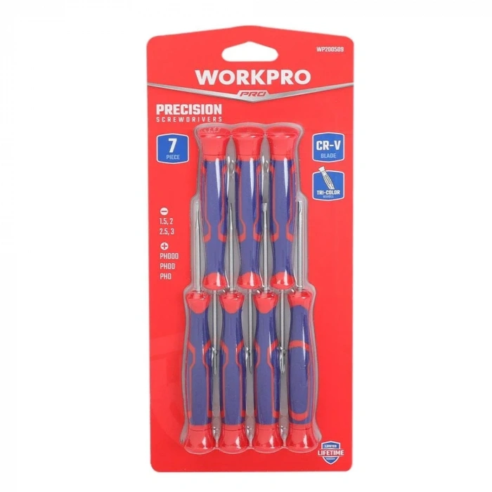 WORKPRO WP200509 7 Parça Profesyonel CR-V Manyetik Hassas Tornavida Seti