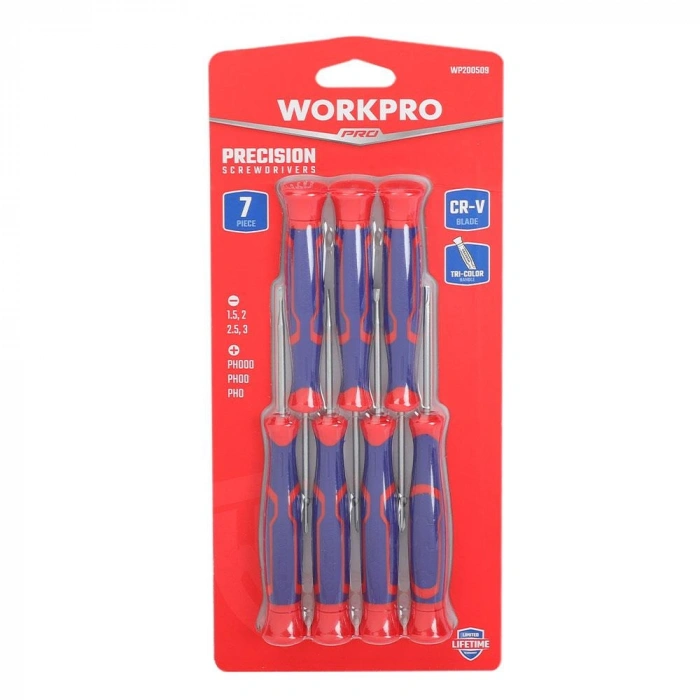 WORKPRO WP200509 7 Parça Profesyonel CR-V Manyetik Hassas Tornavida Seti
