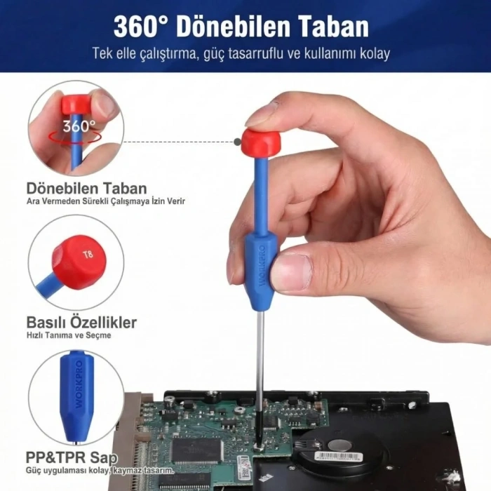 WORKPRO WP200530 CR-V 10 Parça Profesyonel Manyetik Hassas Tornavida Seti