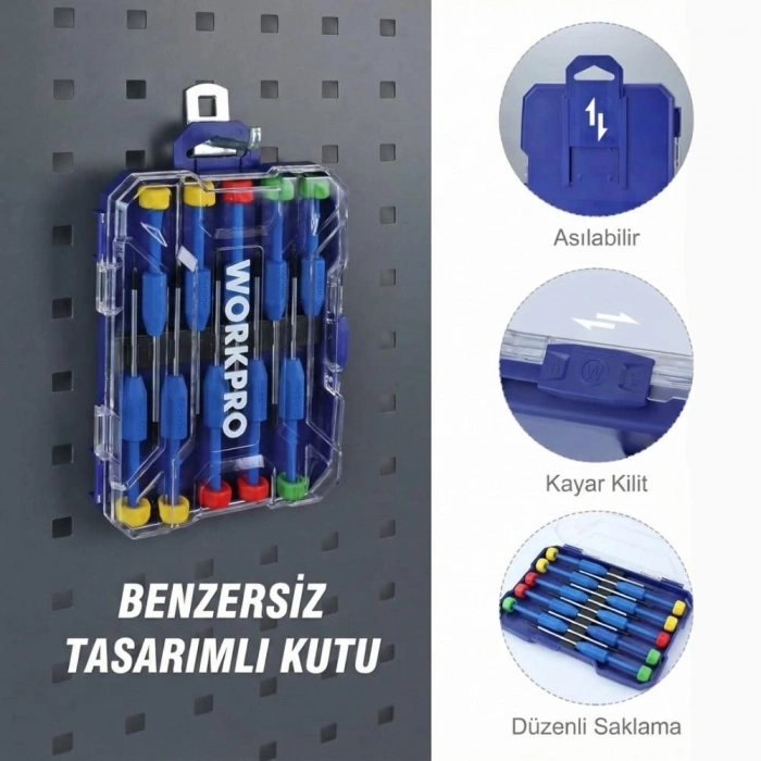 WORKPRO WP200530 CR-V 10 Parça Profesyonel Manyetik Hassas Tornavida Seti