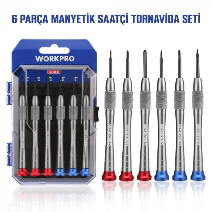 WORKPRO WP200549 6 Parça Profesyonel S2 Manyetik Saatçi Tornavida Seti