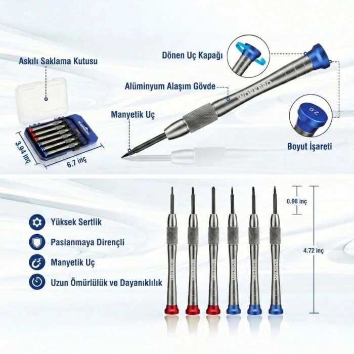 WORKPRO WP200549 6 Parça Profesyonel S2 Manyetik Saatçi Tornavida Seti