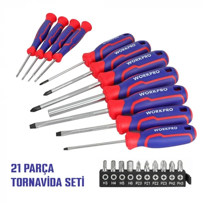 WORKPRO WP200551 21 Parça CR-V Duvar Askı Aparatlı Profesyonel Manyetik Tornavida Seti