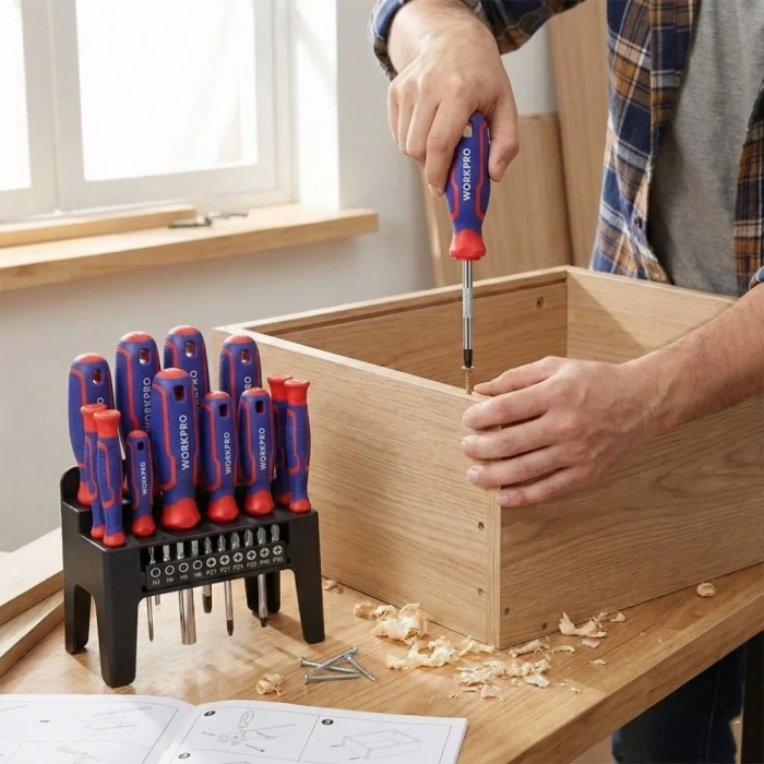 WORKPRO WP200551 21 Parça CR-V Duvar Askı Aparatlı Profesyonel Manyetik Tornavida Seti