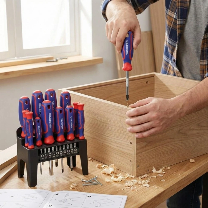 WORKPRO WP200551 21 Parça CR-V Duvar Askı Aparatlı Profesyonel Manyetik Tornavida Seti