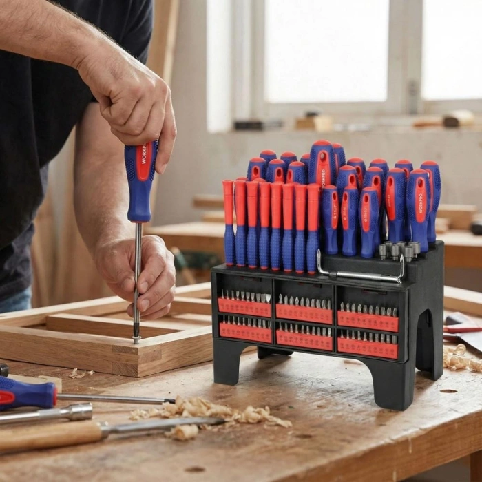 WORKPRO WP200560 100 Parça Duvar Askı Aparatlı Profesyonel CR-V Manyetik Tornavida ve Bits Uç Seti