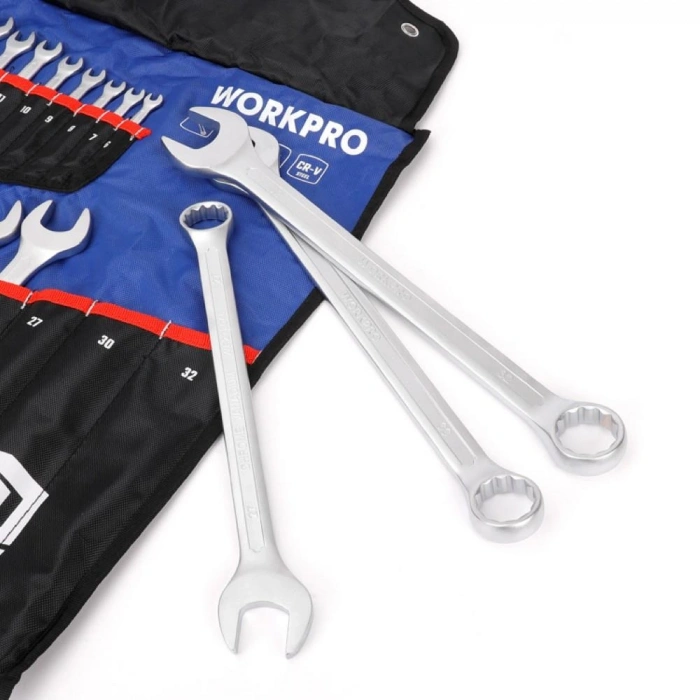 WORKPRO WP202504 6-32mm 23 Parça CR-V Profesyonel Kombine Anahtar Takımı + Bez Taşıma Kılıfı