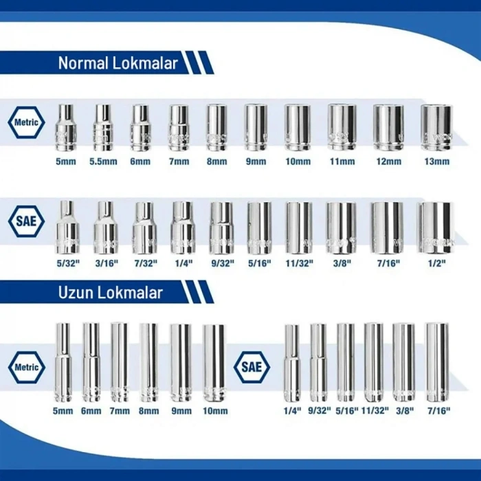 WORKPRO WP202522 1/4’ Metrik/İnç 70 Parça Cr-V Profesyonel Lokma Takımı