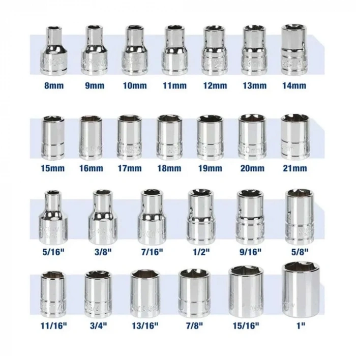 WORKPRO WP202525 30 Parça 1/2’’ CR-V Metrik/İnç Profesyonel Lokma Takımı