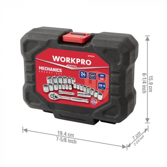 WORKPRO WP202541 3/8’ CR-V 24 Parça Metrik/İnç Ağır Hizmet Lokma Takımı