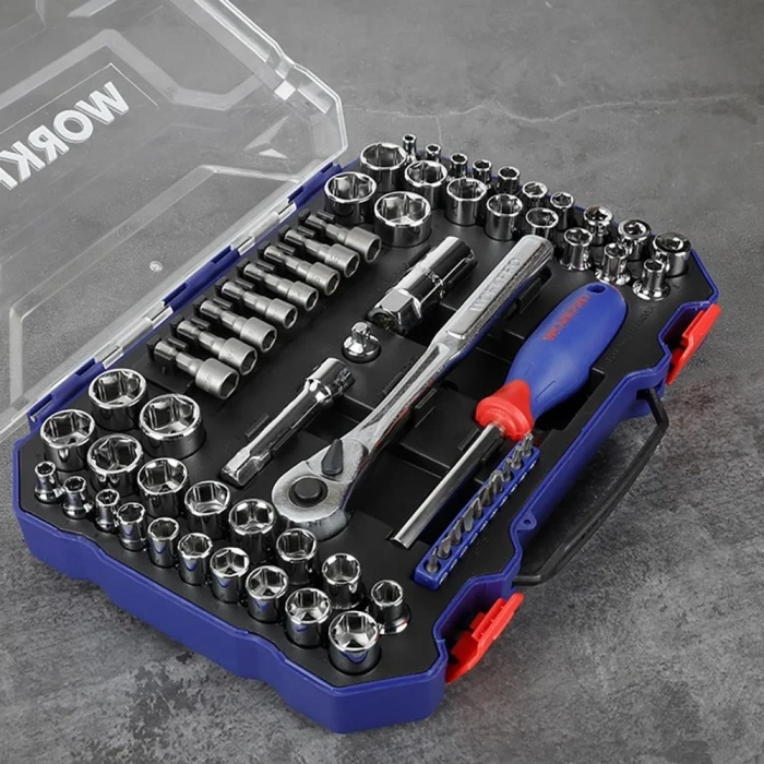 WORKPRO WP202566 1/4’ 3/8’’ Metrik/İnç 63 Parça Cr-V Profesyonel Lokma Takımı