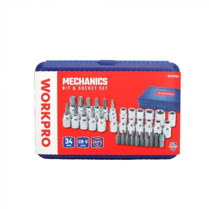 WORKPRO WP202595 3/8’ CR-V 34 Parça Ağır Hizmet Torx Lokma Takımı (E/T Serisi)