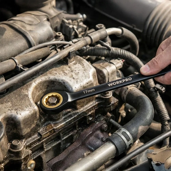 WORKPRO WP202602 8-19mm 9 Parça CR-V Profesyonel Cırcır Kombine Anahtar Takımı + Bez Taşıma Kılıfı