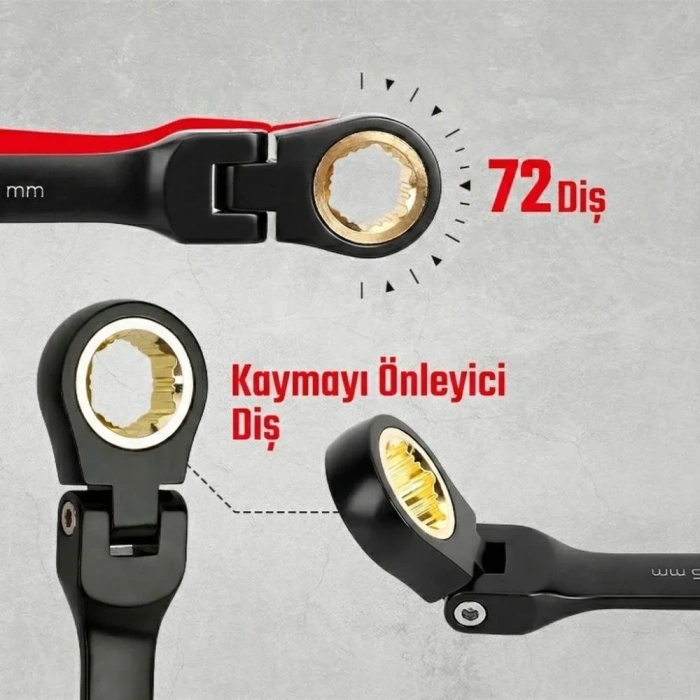 WORKPRO WP202603 8-17mm 8 Parça CR-V Profesyonel Mafsallı Cırcır Kombine Anahtar Takımı + Bez Taşıma Kılıfı