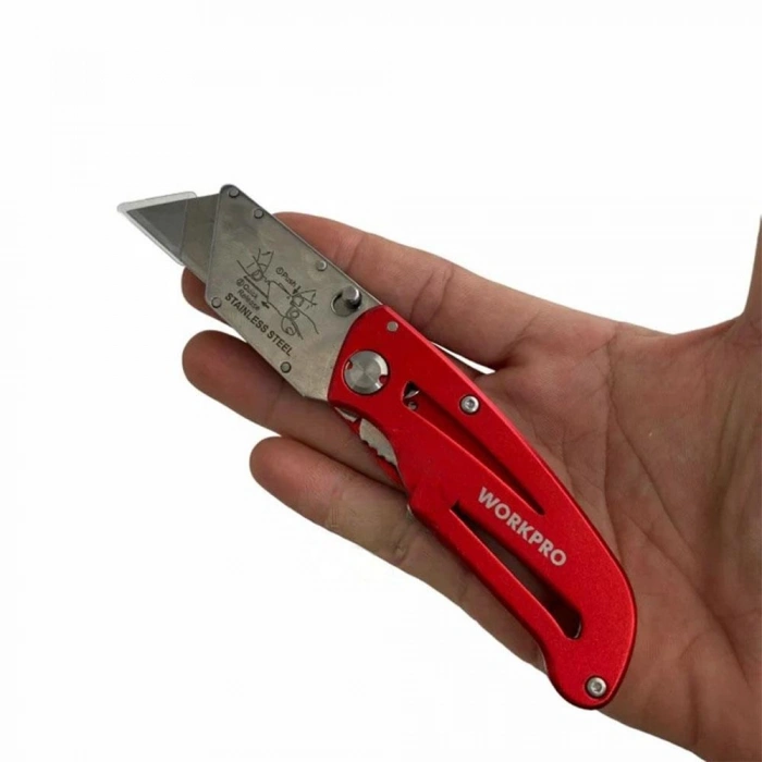 WORKPRO WP211003 Paslanmaz Çelik/Alüminyum Gövde Katlanır Rötuş Maket Bıçağı