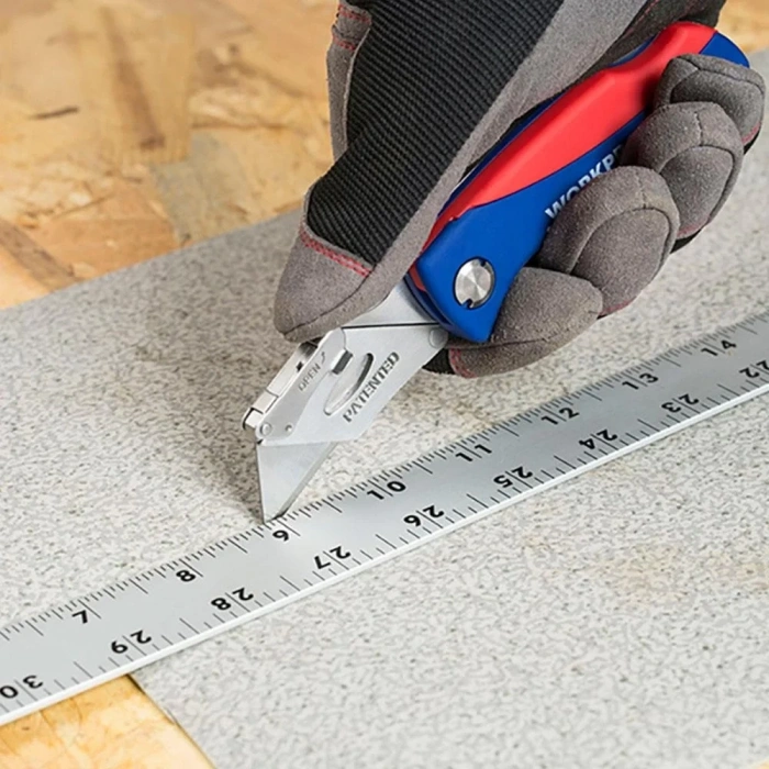 WORKPRO WP211006 Ağır Hizmet Paslanmaz Çelik Gövde Katlanır Rötuş Maket Bıçağı + 6 Adet Yedek Bıçak