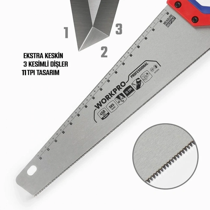 WORKPRO WP215010 450mm SK5 11 TPI Ağır Hizmet Tipi El Testeresi
