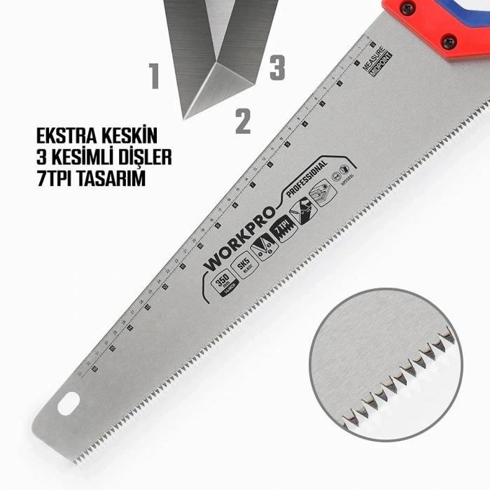 WORKPRO WP215035 350mm SK5 7 TPI Ağır Hizmet Tipi El Testeresi