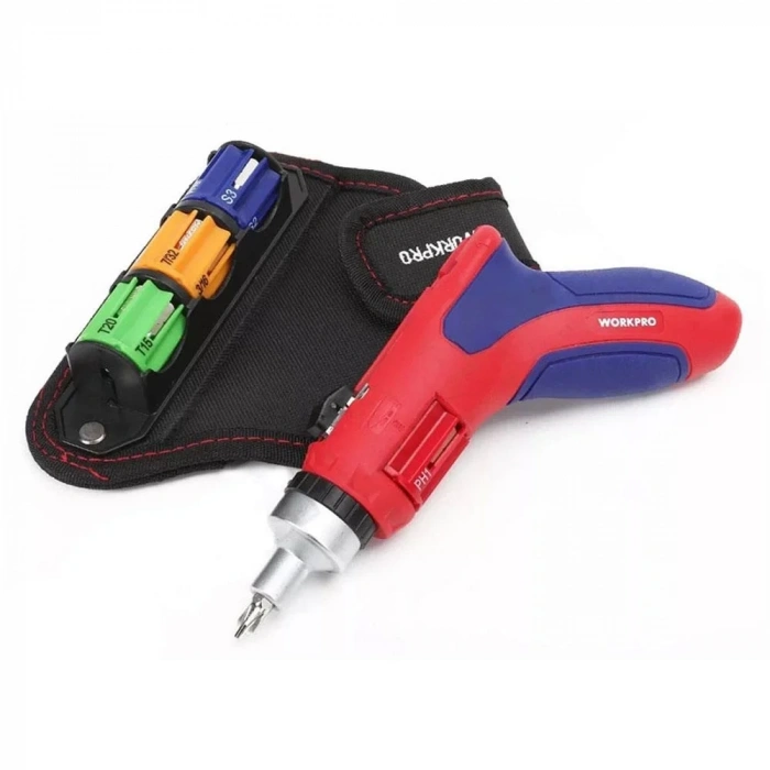 WORKPRO WP221048 24 Parça Profesyonel CR-V Kabzalı Cırcırlı Bits Tornavida Seti + Kemer Askılı Bez Taşıma Çantası
