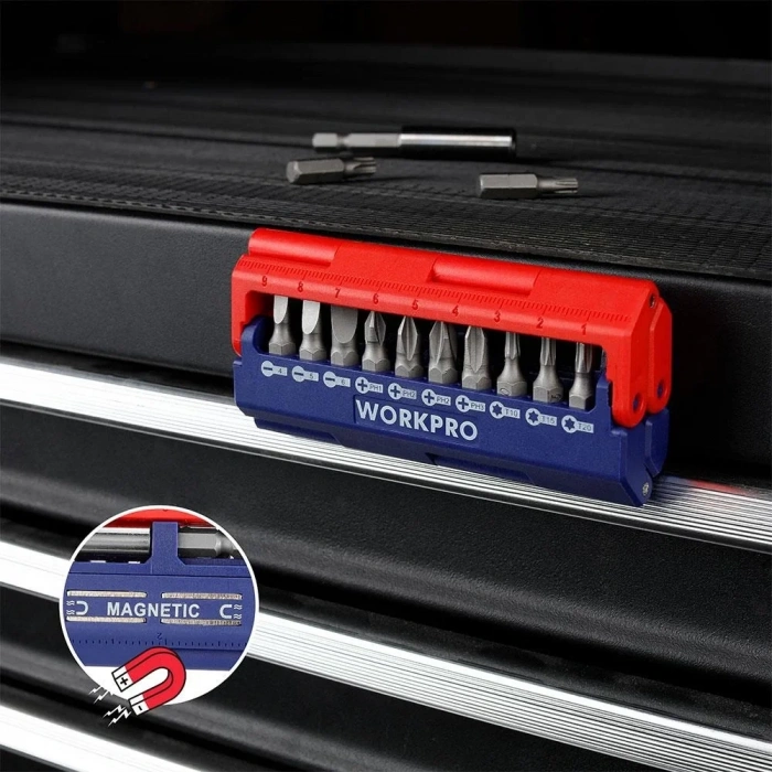 WORKPRO WP221062 13 Parça Manyetik CR-V Vidalama Bits Uç Seti