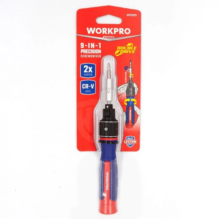 WORKPRO WP221070 9-IN-1 Profesyonel CR-V Cırcırlı Manyetik Hassas Tornavida Seti