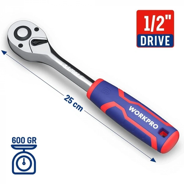 WORKPRO WP271009 1/2’ Cr-V Profesyonel Cırcır Lokma Kolu