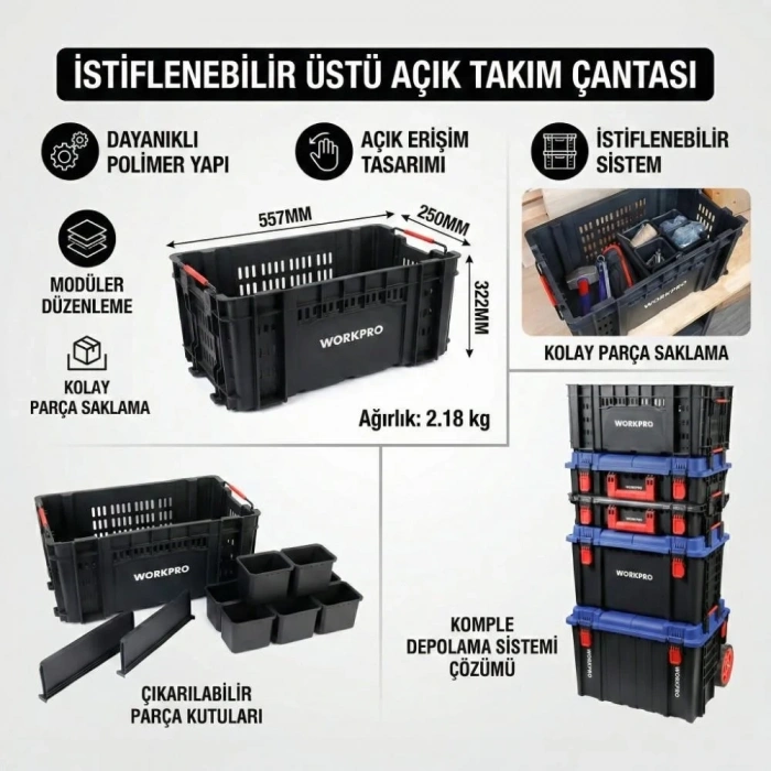 WORKPRO WP283028 46Lt 55,7x32,2x25cm Üstü Açık Profesyonel Takım Çantası