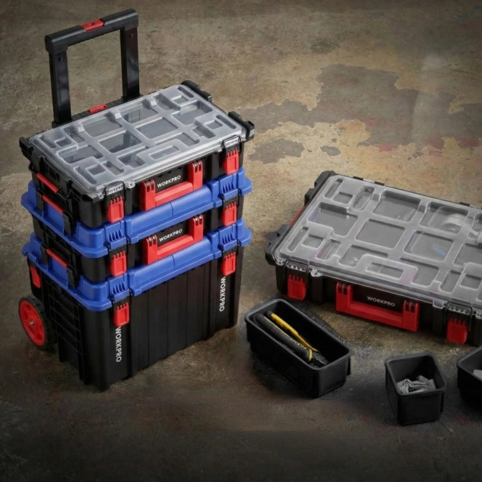 WORKPRO WP283029 24Lt 12 Gözlü Şeffaf Kapaklı İstiflenebilir 56x35x12,5cm Profesyonel Organizer Takım Çantası