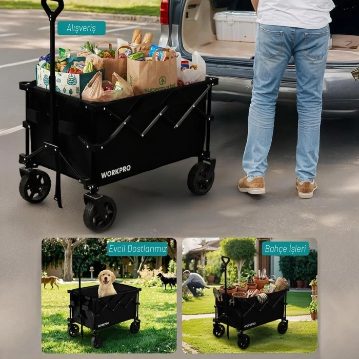 WORKPRO WP285015 80Kg 4 Tekerli Katlanabilir Ağır Hizmet Taşıma Arabası