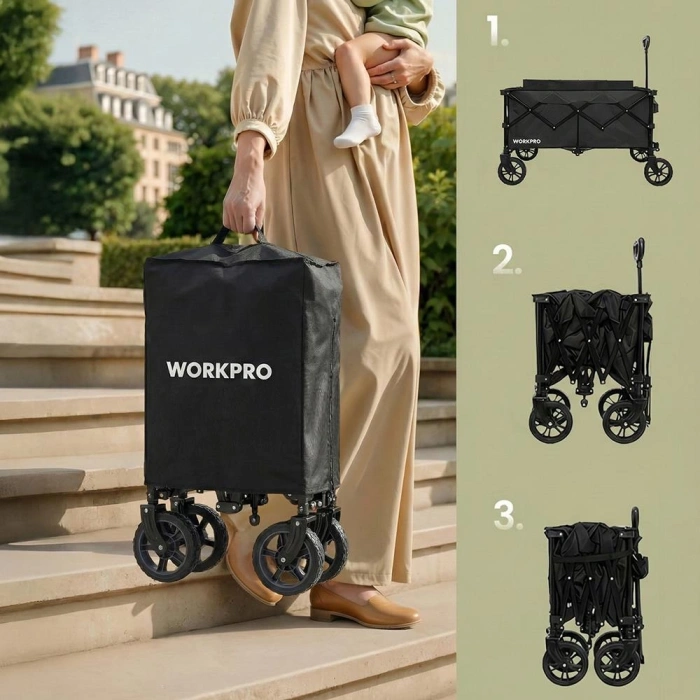 WORKPRO WP285015 80Kg 4 Tekerli Katlanabilir Ağır Hizmet Taşıma Arabası