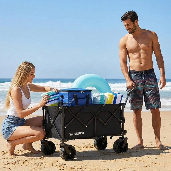 WORKPRO WP285016 100Kg 4 Tekerli Katlanabilir Ağır Hizmet Taşıma Arabası / Plaj Arabası