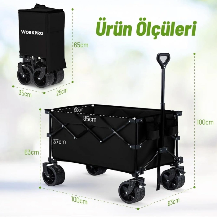 WORKPRO WP285016 100Kg 4 Tekerli Katlanabilir Ağır Hizmet Taşıma Arabası / Plaj Arabası