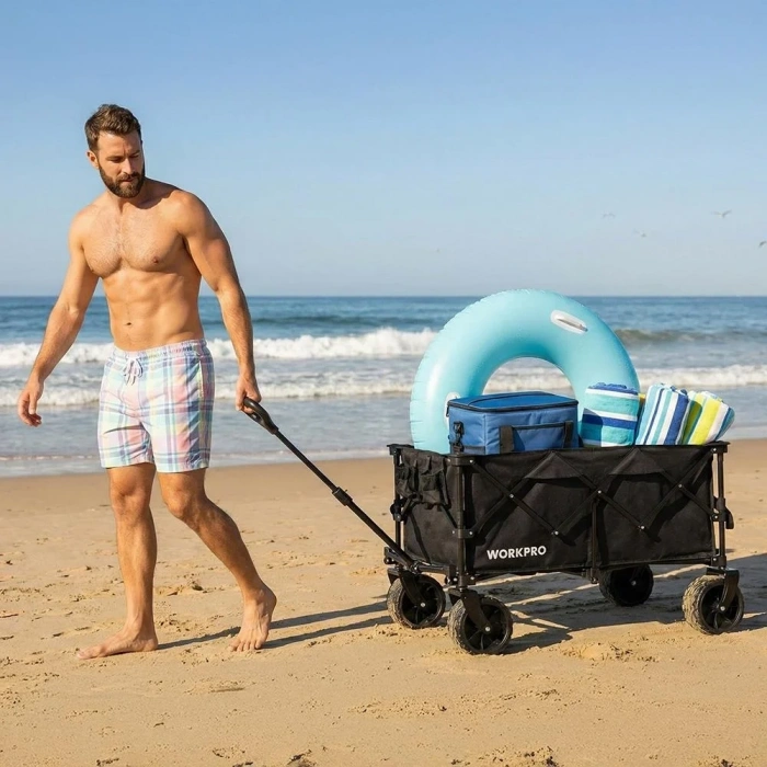 WORKPRO WP285016 100Kg 4 Tekerli Katlanabilir Ağır Hizmet Taşıma Arabası / Plaj Arabası