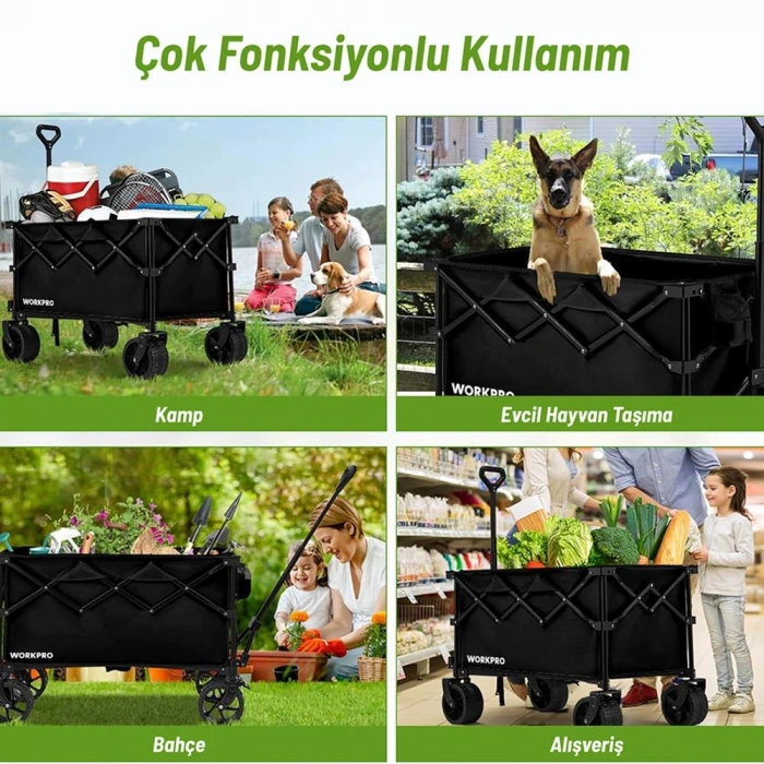 WORKPRO WP285016 100Kg 4 Tekerli Katlanabilir Ağır Hizmet Taşıma Arabası / Plaj Arabası