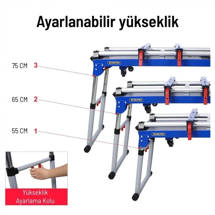 WORKPRO WP289020 150Kg 4’ü 1 Arada Tekerlekli Çok Amaçlı Profesyonel Çalışma Tezgâhı