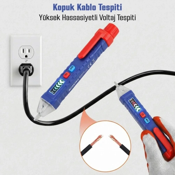 WORKPRO WP295004 12-1000 Volt AC Yüksek Hassasiyetli Profesyonel Voltaj Dedektörü