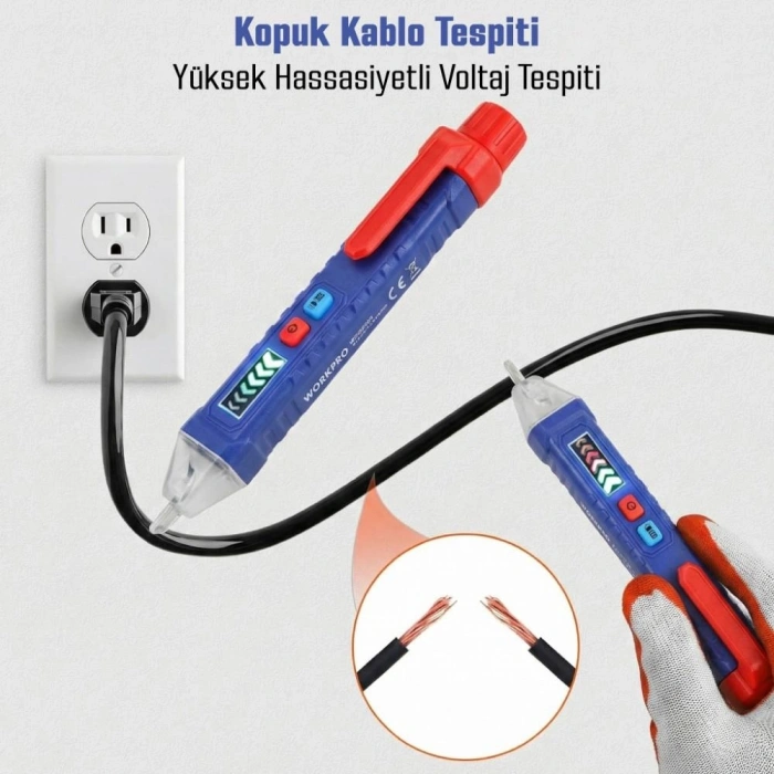 WORKPRO WP295004 12-1000 Volt AC Yüksek Hassasiyetli Profesyonel Voltaj Dedektörü