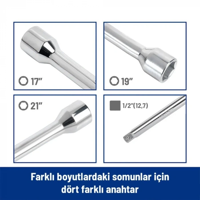 WORKPRO WP314006 17 19 21 1/2’’ Cr-V 400mm 4 Kollu Profesyonel Bijon Anahtarı