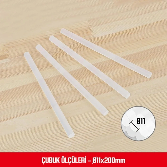 WORKPRO WP432002 11x200mm Sıcak Silikon Tabancası İçin 50 Adet Şeffaf Yedek Silikon/Mum