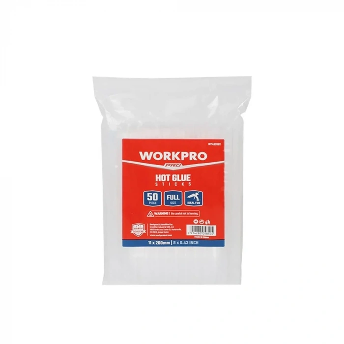 WORKPRO WP432002 11x200mm Sıcak Silikon Tabancası İçin 50 Adet Şeffaf Yedek Silikon/Mum