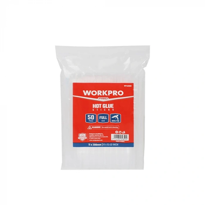 WORKPRO WP432002 11x200mm Sıcak Silikon Tabancası İçin 50 Adet Şeffaf Yedek Silikon/Mum