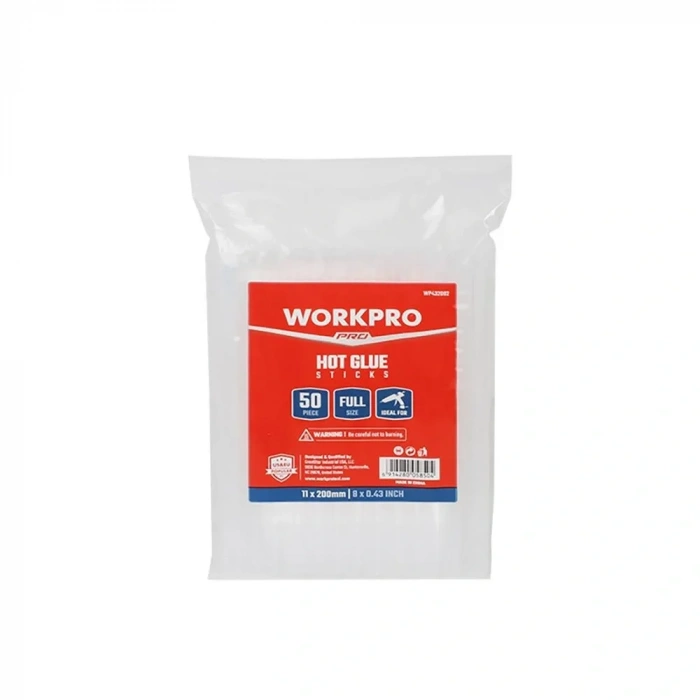 WORKPRO WP432002 11x200mm Sıcak Silikon Tabancası İçin 50 Adet Şeffaf Yedek Silikon/Mum