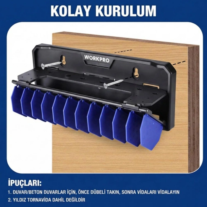 WORKPRO WP433073 Çok Amaçlı El Aleti Duvar Askı/Depolama Rafı
