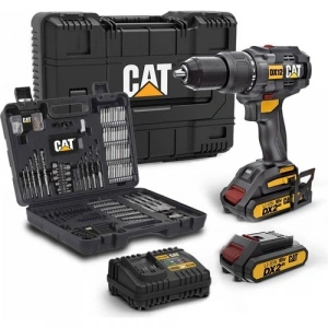 CAT DX12SET 18Volt/2.0Ah Li-ion Çift Akülü Kömürsüz Profesyonel Darbeli Matkap+DA01903 201 Parça Delme/Vidalama Uç Seti