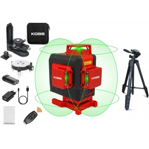 KOBB KBL35GTP Profesyonel Li-ion Şarjlı 4X360⁰ Otomatik Hizalamalı Yeşil Çapraz Çizgi Lazer Distomat+Tripod