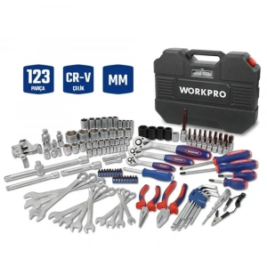 WORKPRO WP202533 1/4’ 3/8’’ 1/2’ 123 Parça Cr-V Metrik Ağır Hizmet Lokma ve Kombine Anahtar Takımı